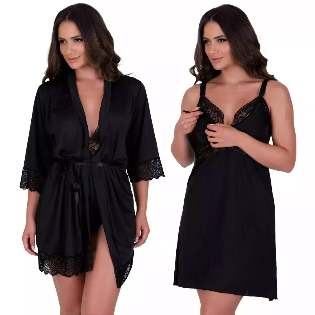 Camisola Amamentação Com Robe de Romantic e Renda