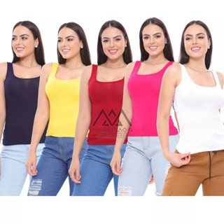 Regatas Alça larga Feminina Lisa Kit 5 peças Lindas Cores