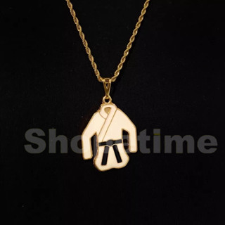 juto Corrente Com Pingente Quimono Faixa Preta Banhada a Ouro 18K 70\60cm 3mm