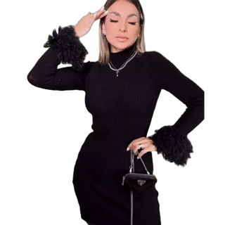 Blusa de frio feminina pelinho cacharrel manga pluma moda blogueira outono inverno