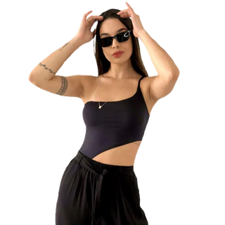 Body com camada dupla ombro só Com abertura no quadril em Oferta na Shopee
