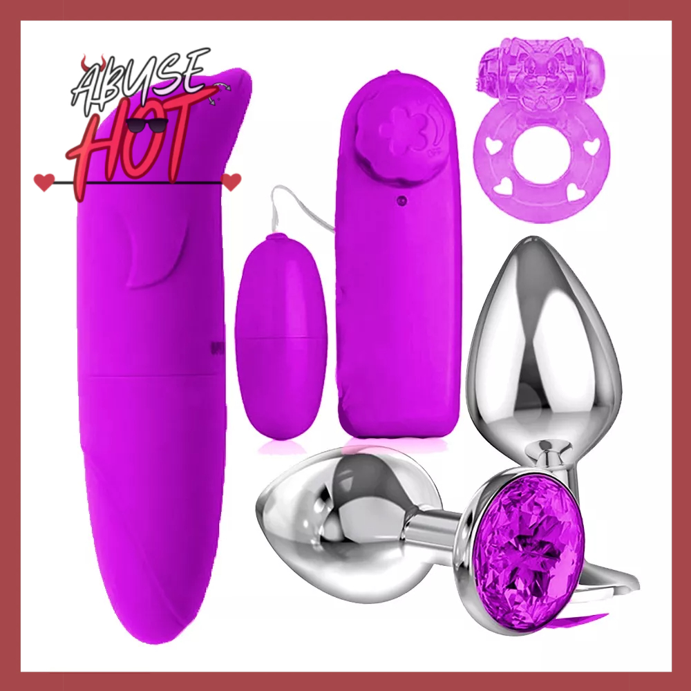Kit Sex Shop Vibrador Feminino Ponto G + Vibra Bullet + Plug Anal Aco Inox + Anel Peniano Vibrador Sexy