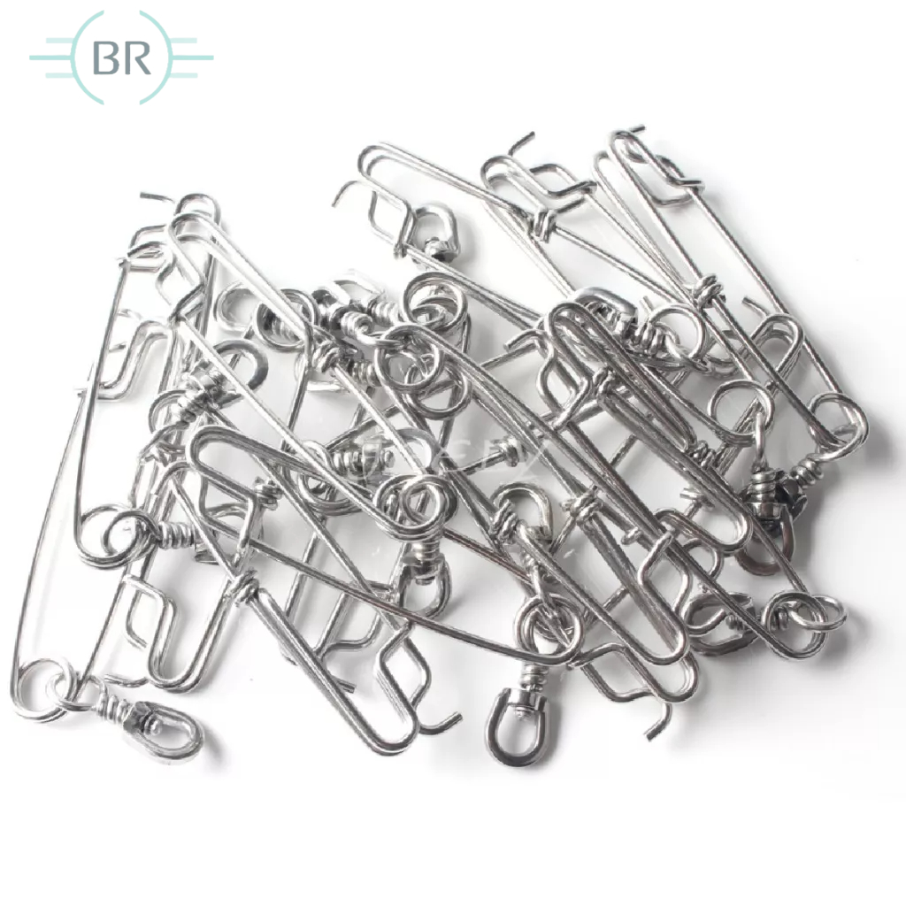 Kit 10 Snap Aço Inox Engate Rápido Para Pesca Profissional e Espinhel Com Distorcedor Long Line 125mm