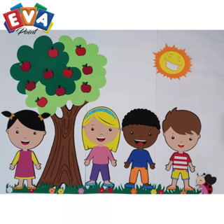 Painel em EVA Crianças, sol, graminha e árvore
