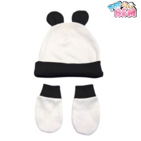 Touca de orelhinha com luvinhas para bebês