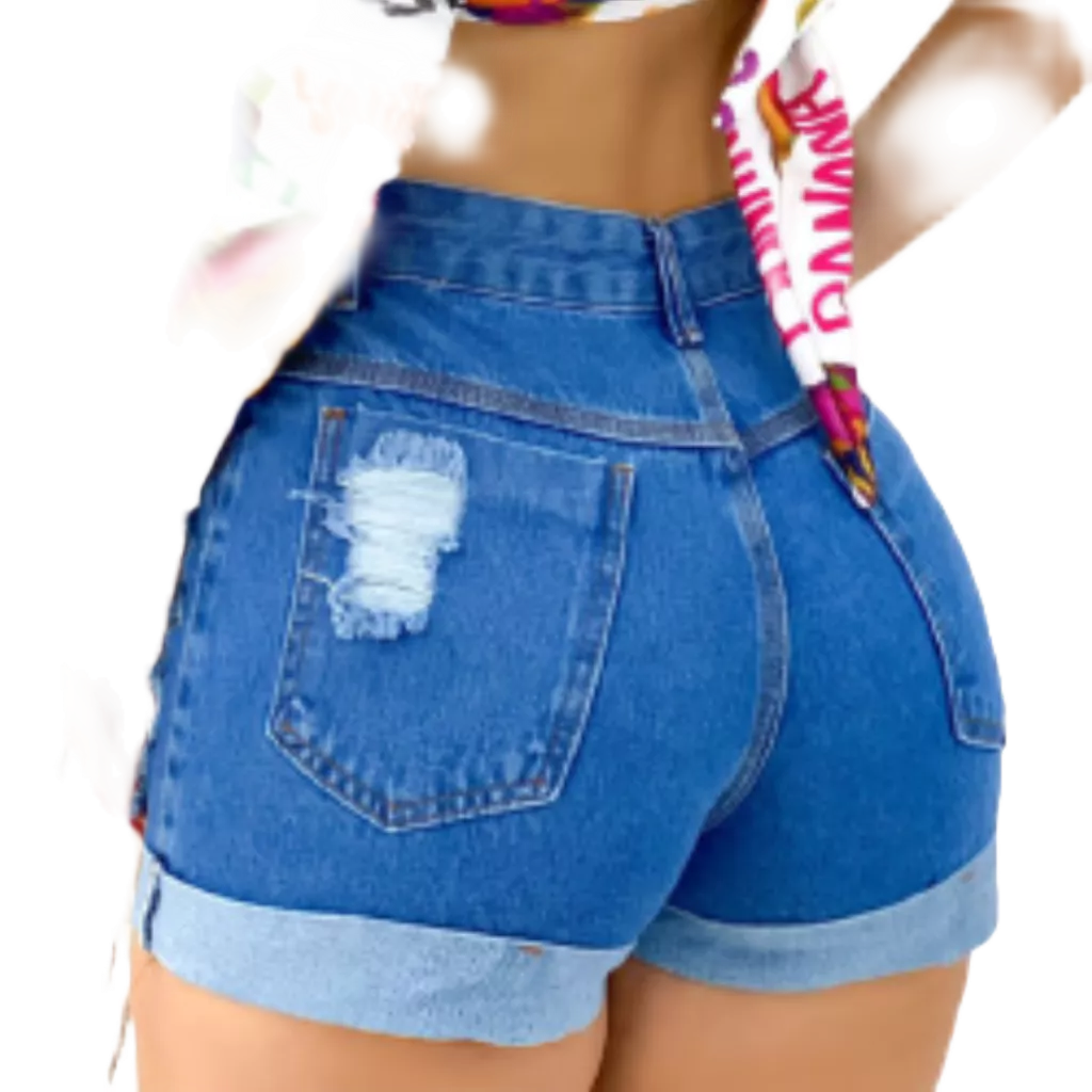 Short Jeans Feminino destroyed Jeans Premium Da moda Short curto Cintura Alta levanta o bumbum