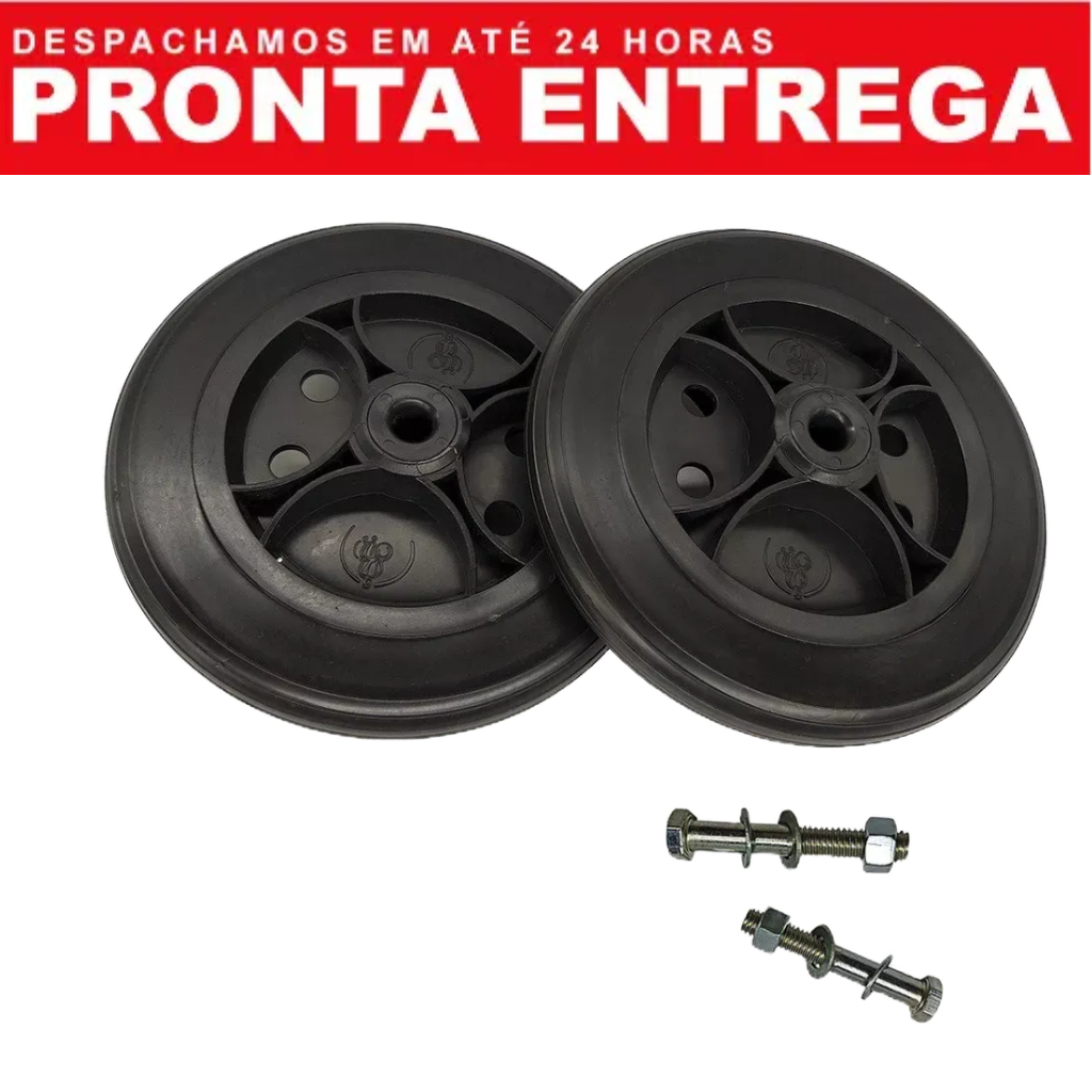 Rodinha Dianteira Aro 6 Jaguaribe 1009 para Cadeira de Rodas/Banho  Conjunto Completo 2 Unidades com Pneu Maciço e Eixo