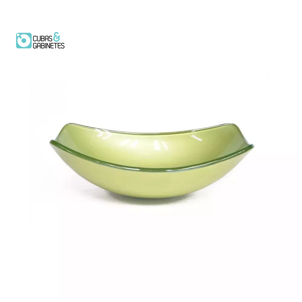 CUBA DE VIDRO OVAL CHANFRADA 46CM VERDE OLIVA