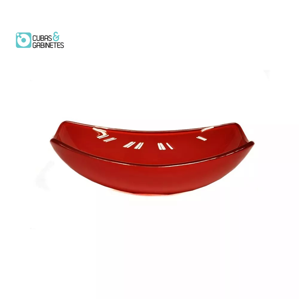 CUBA DE VIDRO OVAL CHANFRADA 46CM VERMELHO CEREJA