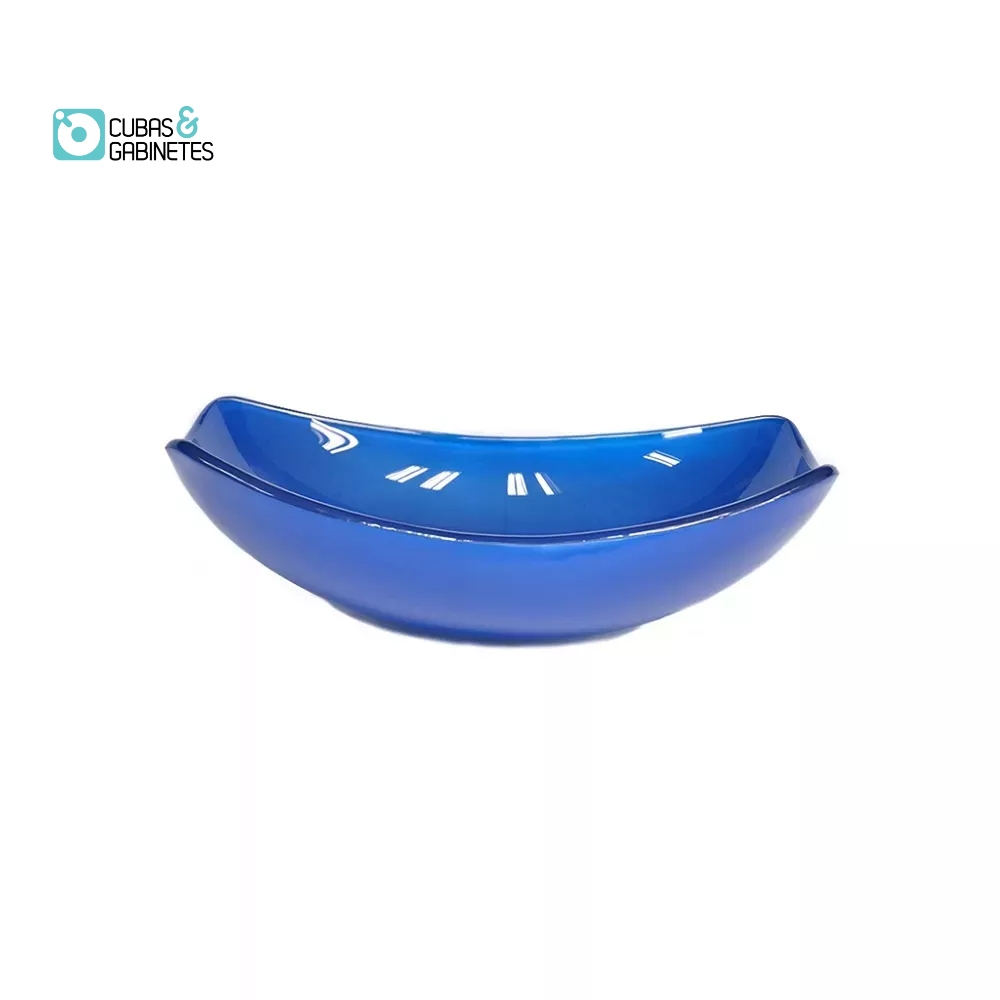 CUBA DE VIDRO OVAL CHANFRADA 46CM AZUL ESCURO