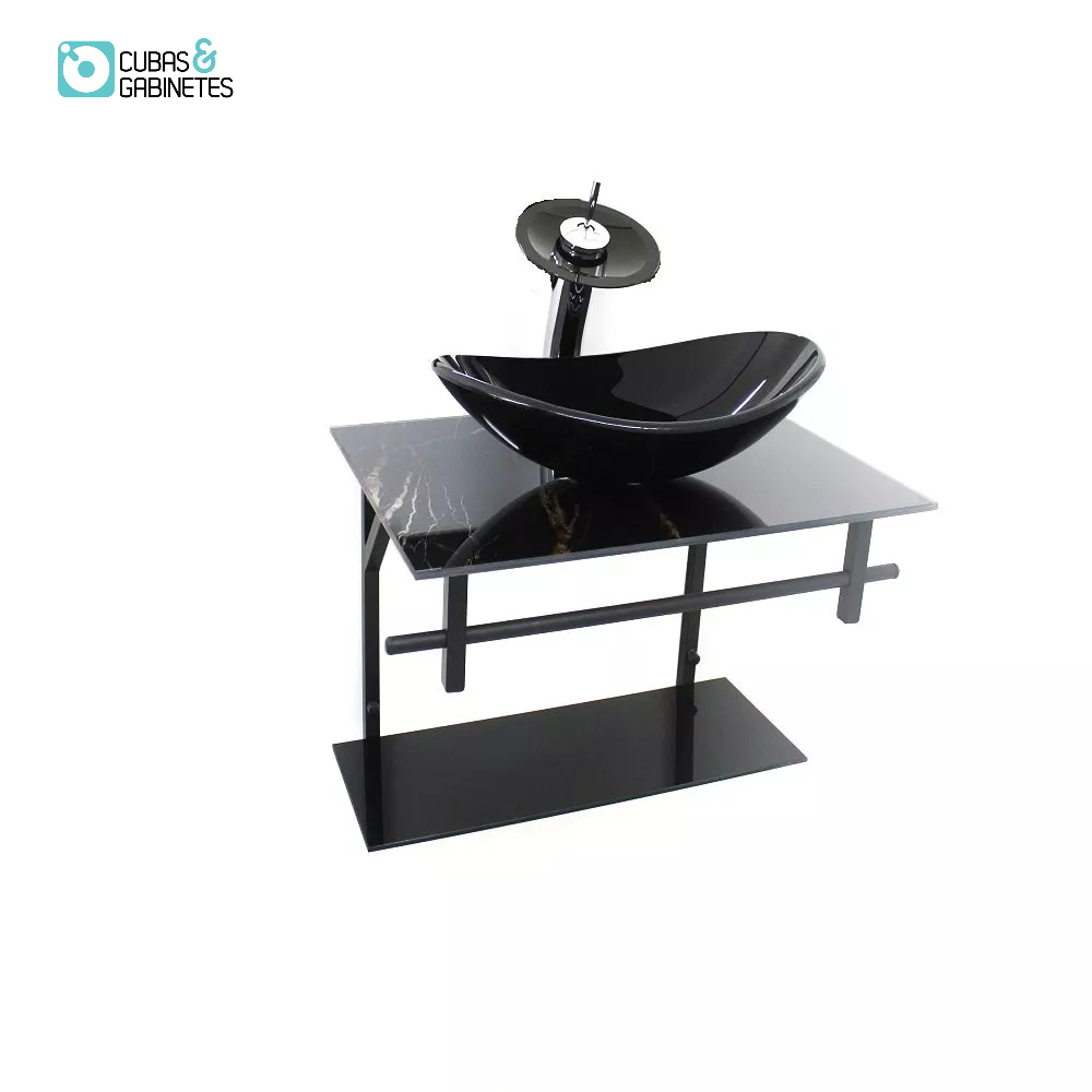 GABINETE DE VIDRO PARA BANHEIRO 60CM OVAL AP SLIM MARMORE PRETO