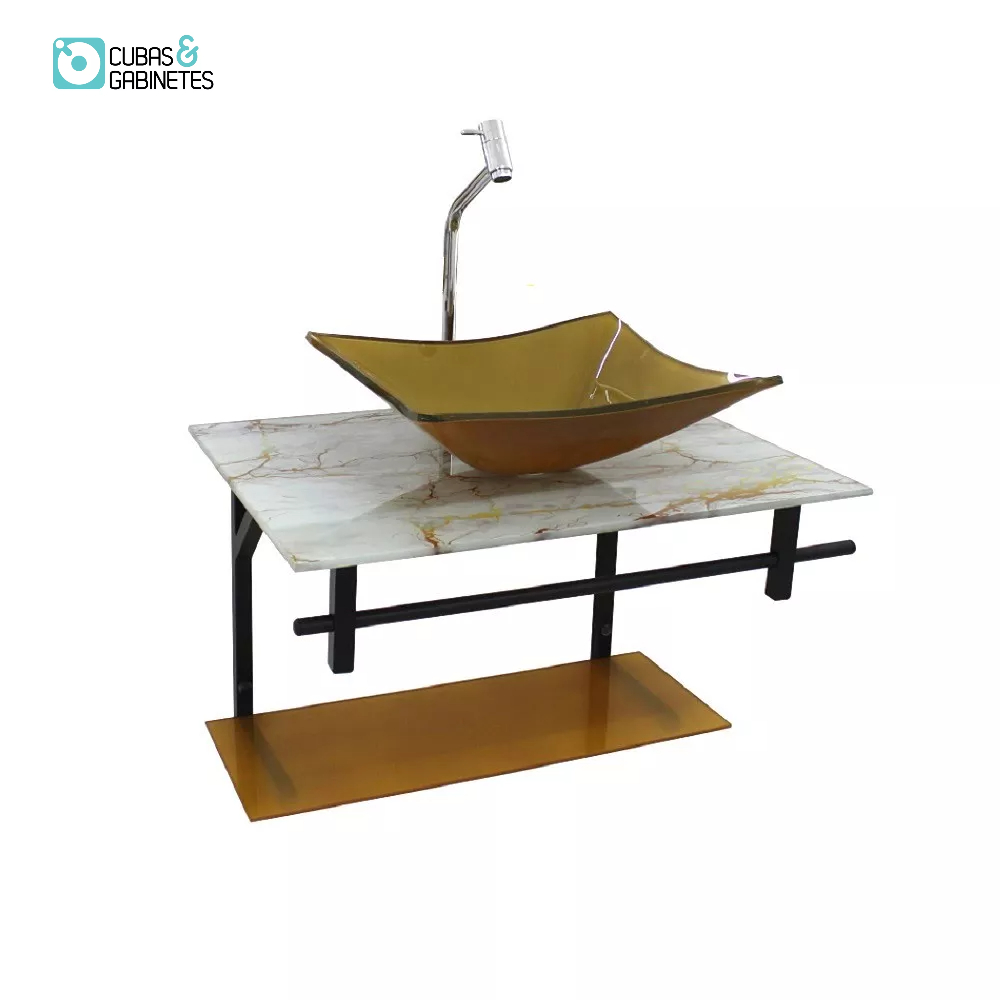 GABINETE DE VIDRO PARA BANHEIRO 60CM RETANGULAR AP SLIM MÁRMORE BRANCO DOURADO
