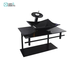 GABINETE DE VIDRO PARA BANHEIRO 60CM RETANGULAR AP SLIM MÁRMORE PRETO DOURADO