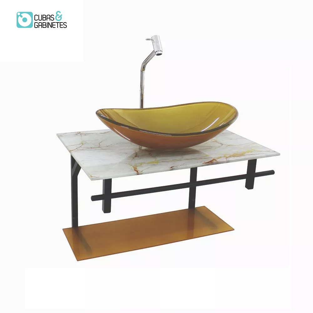 GABINETE DE VIDRO PARA BANHEIRO 60CM OVAL AP SLIM MARMORE BRANCO DOURADO