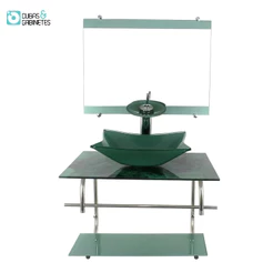 GABINETE DE VIDRO INOX PARA BANHEIRO 60CM RETANGULAR MÁRMORE VERDE