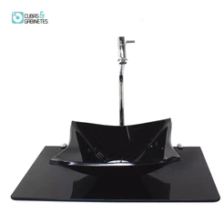 KIT CUBA DE VIDRO QUADRADA 10MM COM TAMPO 50CM PRETO FULL E SUPORTE CROMADO