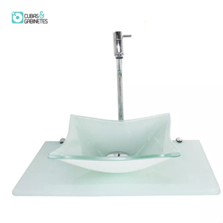 KIT CUBA DE VIDRO QUADRADA 10MM COM TAMPO 50CM BRANCO FULL E SUPORTE CROMADO em Oferta na Shopee