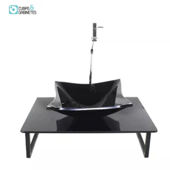 KIT CUBA DE VIDRO QUADRADA 10MM COM TAMPO 50CM PRETO FULL E SUPORTE PRETO