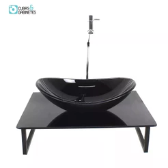 KIT CUBA DE VIDRO OVAL 10MM COM TAMPO 50CM PRETO FULL E SUPORTE PRETO