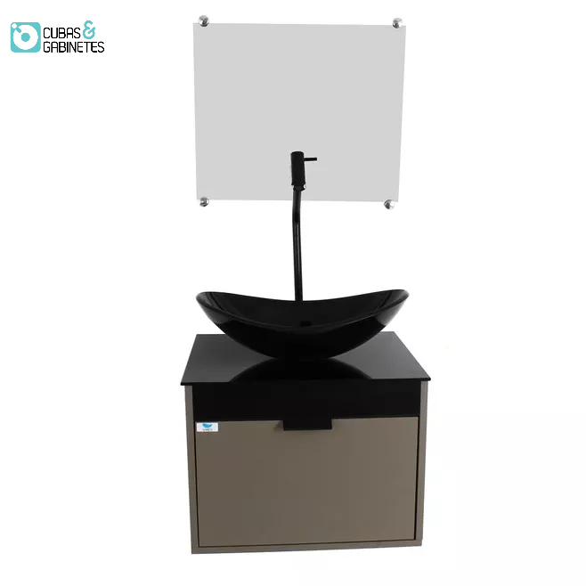 Gabinete Armário Banheiro 40cm Cuba Oval Preta