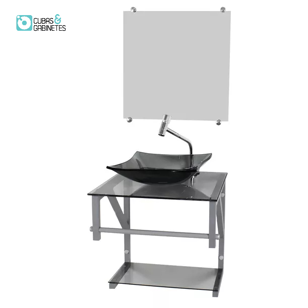 GABINETE DE VIDRO FUME 40CM AC COM CUBA QUADRADA
