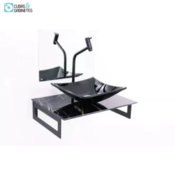 Gabinete De Vidro 50cm Com Cuba Quadrada - Mármore Preto