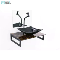 Gabinete De Vidro 50cm Com Cuba Quadrada - Mármore Imperador