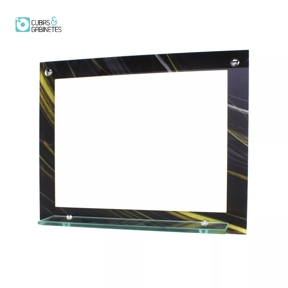 ESPELHO PARA BANHEIRO COM PRATELEIRA 50CM X 40CM MÁRMORE PRETO DOURADO