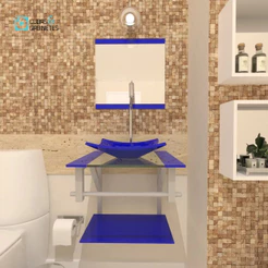 GABINETE DE VIDRO 40CM AC COM CUBA QUADRADA - AZUL ESCURO