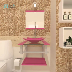 GABINETE DE VIDRO 40CM AC COM CUBA QUADRADA - ROSA