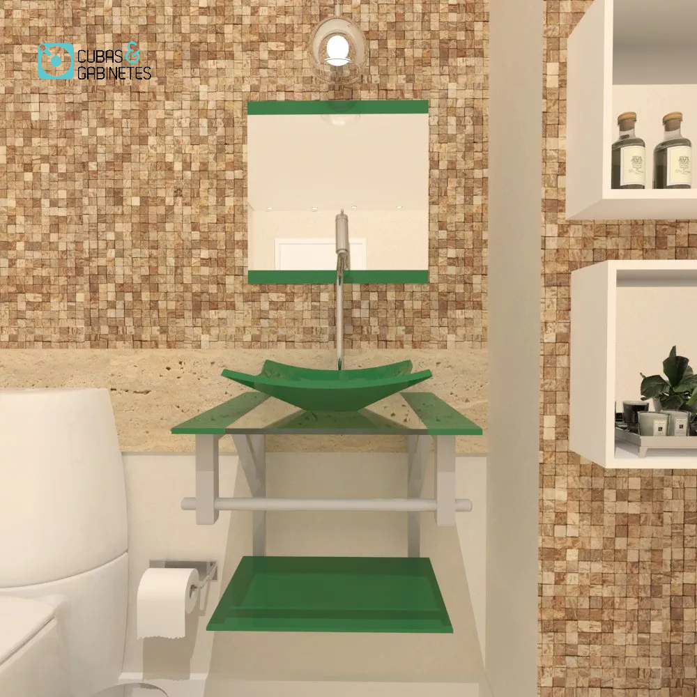 GABINETE DE VIDRO 40CM AC COM CUBA QUADRADA - VERDE