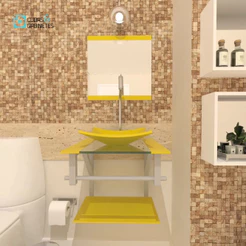 GABINETE DE VIDRO 40CM AC COM CUBA QUADRADA - AMARELO