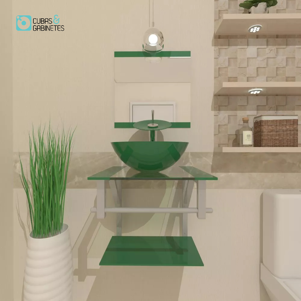 GABINETE DE VIDRO PARA BANHEIRO 40CM CUBA REDONDA AC VERDE