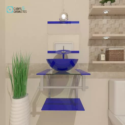 GABINETE DE VIDRO PARA BANHEIRO 40CM CUBA REDONDA AC AZUL ESCURO