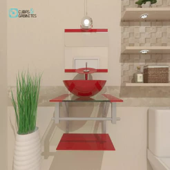 GABINETE DE VIDRO PARA BANHEIRO 40CM CUBA REDONDA AC VERMELHO FERRARI