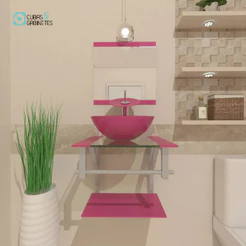 GABINETE DE VIDRO PARA BANHEIRO 40CM CUBA REDONDA AC ROSA