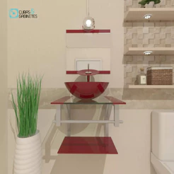GABINETE DE VIDRO PARA BANHEIRO 40CM CUBA REDONDA AC VERMELHO CEREJA