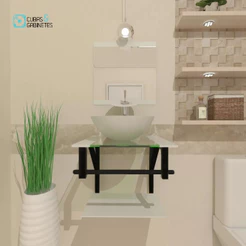 GABINETE DE VIDRO 40CM AP COM CUBA REDONDA BRANCO
