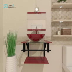 GABINETE DE VIDRO 40CM AP COM CUBA REDONDA VERMELHO CEREJA