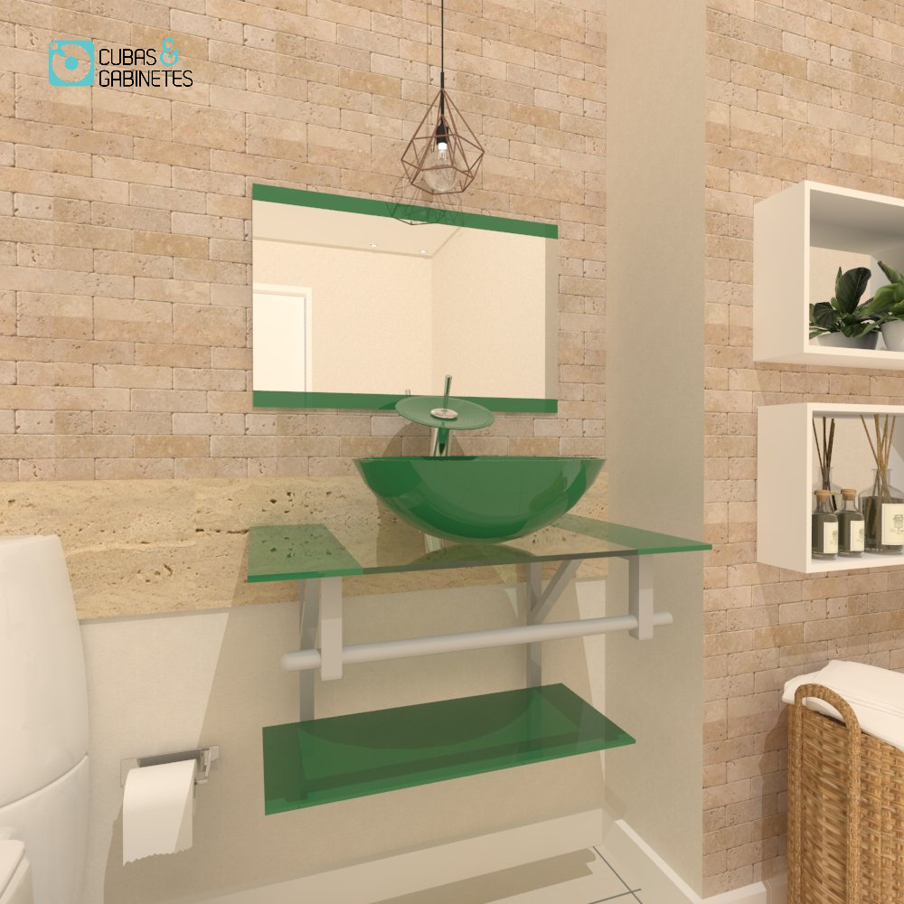 GABINETE DE VIDRO 60CM AC COM CUBA REDONDA - VERDE