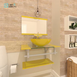 Gabinete De Vidro 60cm Ac Com Cuba Redonda - Amarelo