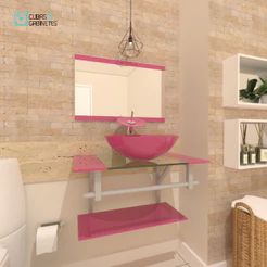 Gabinete De Vidro 60cm Ac Com Cuba Redonda - Rosa