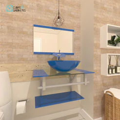 Gabinete De Vidro 60cm Ac Com Cuba Redonda - Azul