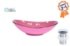 Cuba De Vidro Oval 47cm Rosa + Válvula Click