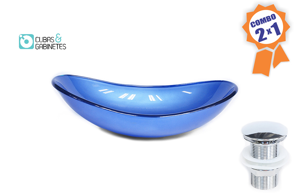 Cuba De Vidro Oval 47cm Azul Escuro + Válvula Click