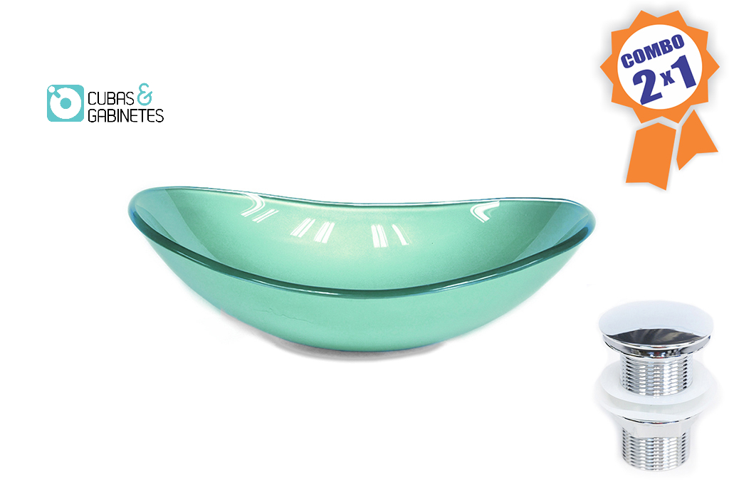 Cuba De Vidro Oval 47cm Verde + Válvula Click