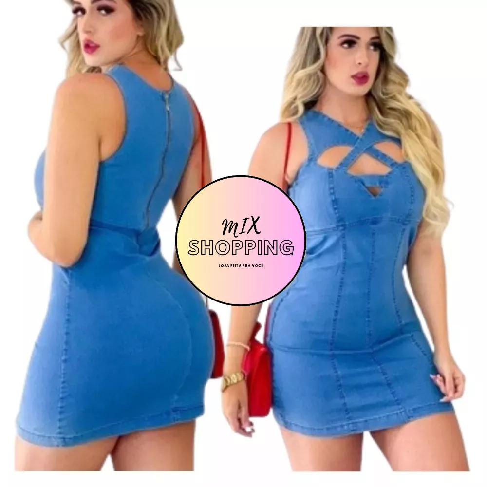 Vestido Jeans Feminino com Lycra Vestidos Jeans Azul Claro Com uma modelagem diferenciada