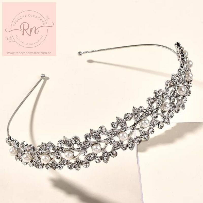 Arranjo Grinalda Tiara ou porta coque para noivas banhado a prata / noivas /noivado /casamento /acessórios para Noivas madrinhas ou convidadas tiara com pérolas e pedrarias