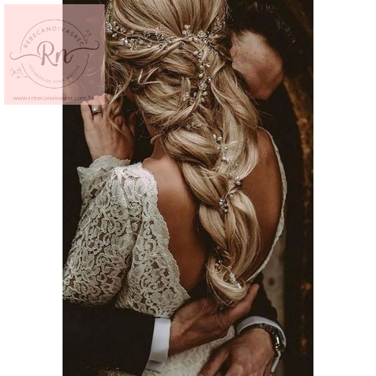 Arranjo Grinalda para noivas em pedrarias e pérolas com 1 metro de comprimento / acessórios para Noivas / casamento / noivado / Porta coque / Tiara para noivas