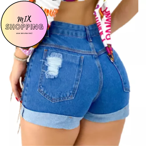 Short Jeans Feminino bermuda destroyed Jeans Premium Da moda Short curto 100% Algodão